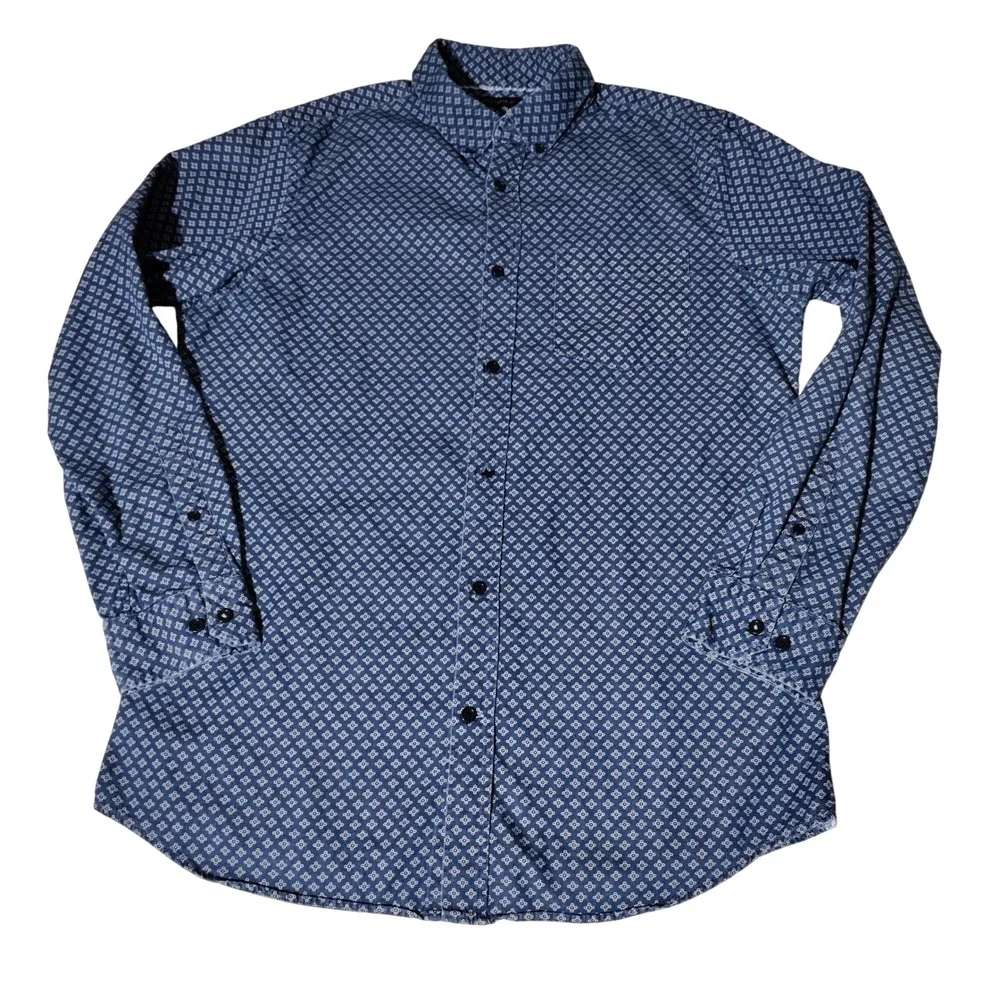 Banana Republic Grant Slim Fit Blue Geometric Button Down Shirt L - Imperfect